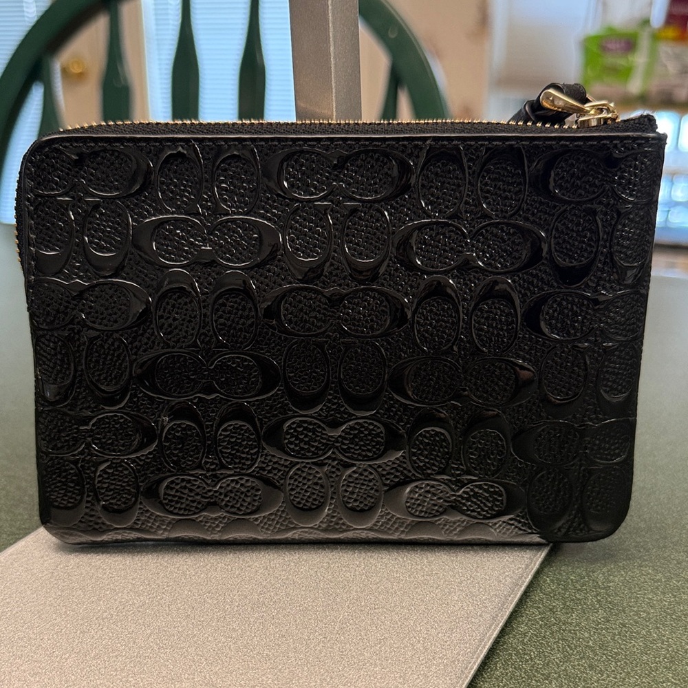 Coach Black Signature Patent Leather Wristlet - Picture 2 of 7